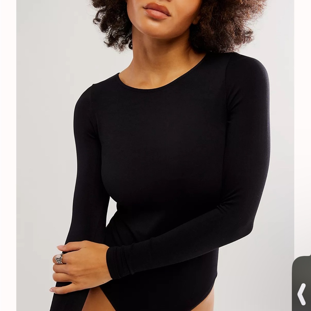 Free People Black Long Sleeve Bodysuit